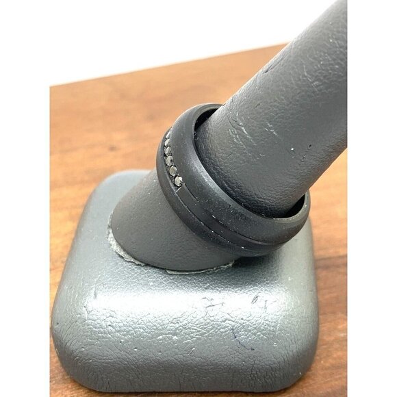 Men's Wedding Band Tungsten Steel Black Gemstones 9mm Wide Ring Size 10 - Picture 8 of 14